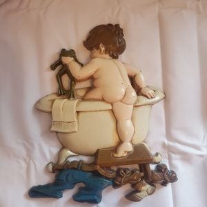 Vintage Metal Naked boy getting in tub